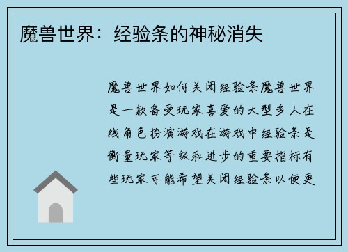 魔兽世界：经验条的神秘消失